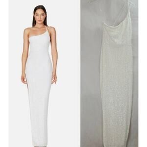 New NWOT Nookie Veda Gown White Medium Sequin One shoulder